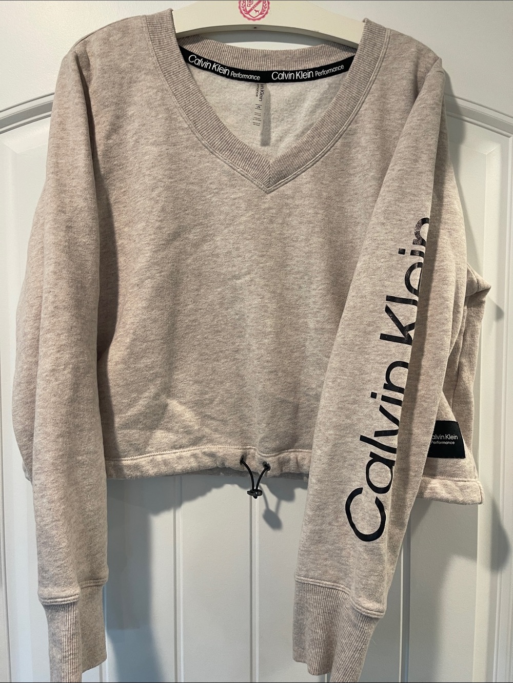 Calvin Klein Light Beige V-Neck Drawstring Sweatshirt